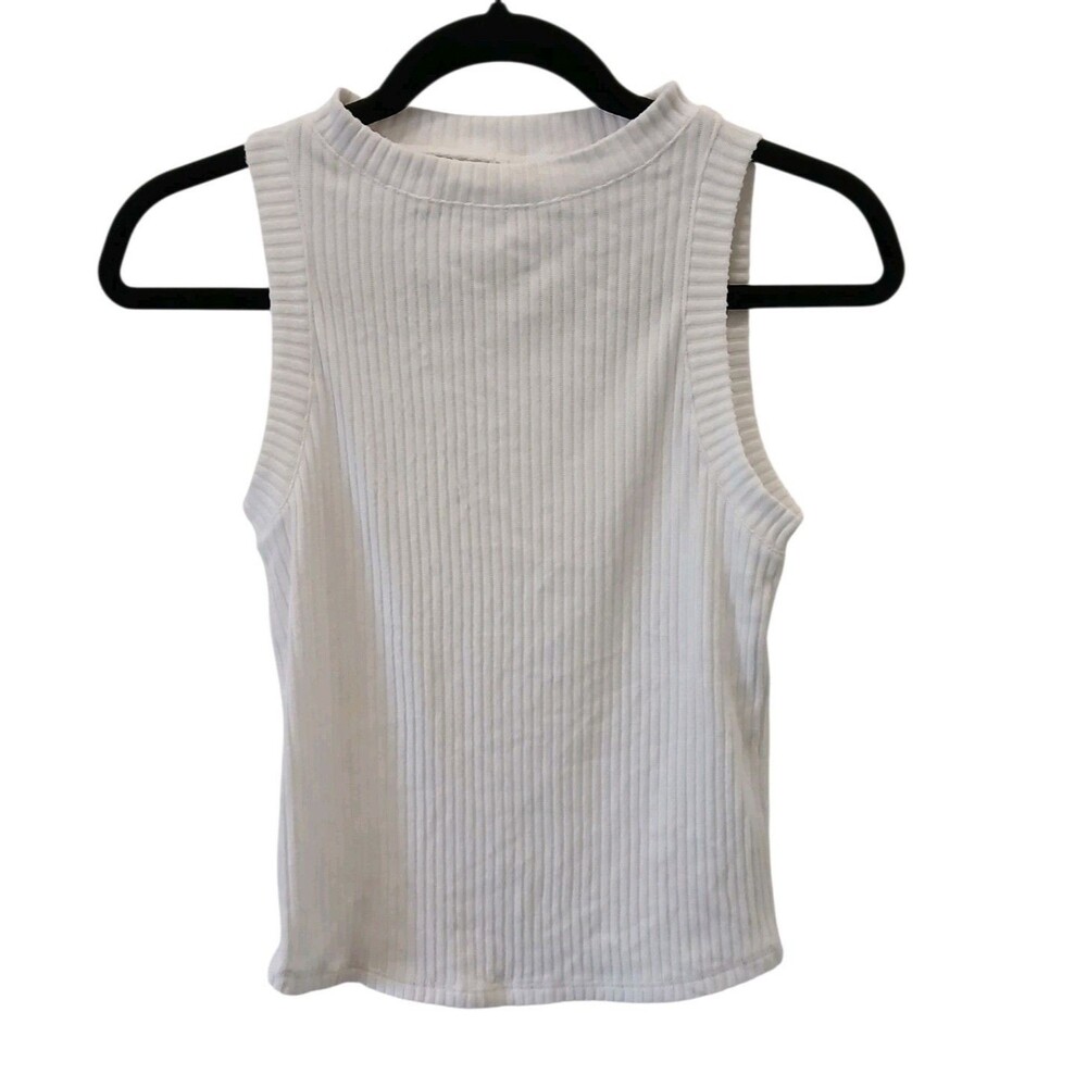 American Eagle Ribbed High Neck Top Womens Small White Sleeveless NEW Soft